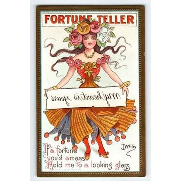 Vintage 1910s Fortune Teller Postcard by Clare Victor Dwiggins Signed Dwig - Picture 1 of 2